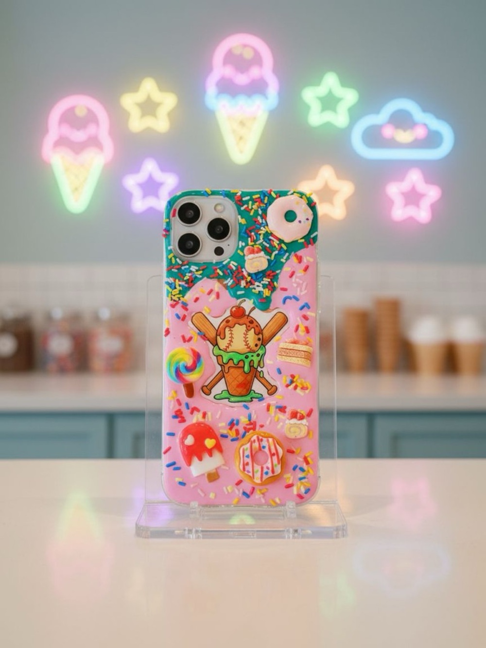 Handmade Pink Sweet Treats Ice Cream & Donut Phone Case The drip baseball